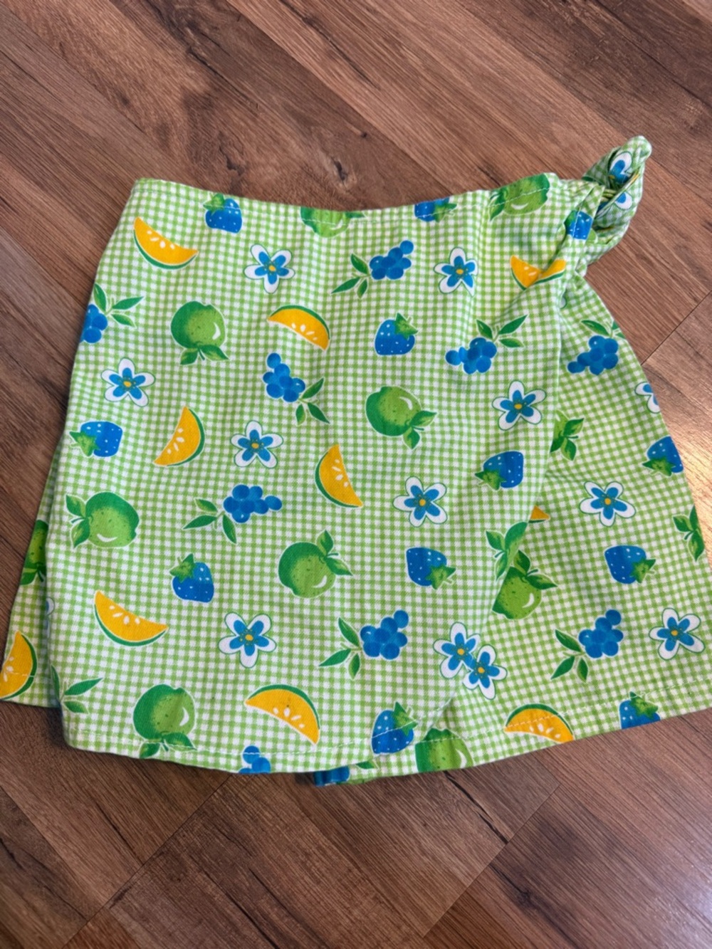 healthtex Green Gingham Fruit Print Girls Skirt with Blue and Yellow Accents